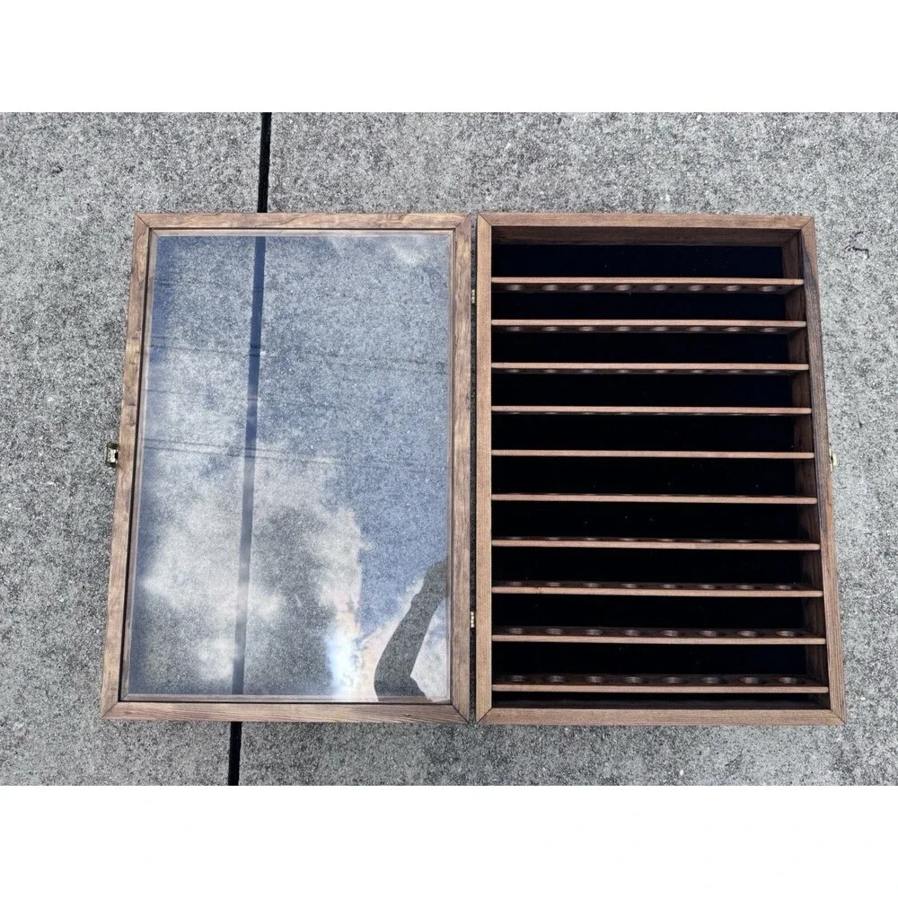 Vintage Tannery Lane Walnut 80 Golf Ball Display Case Glass Door Key